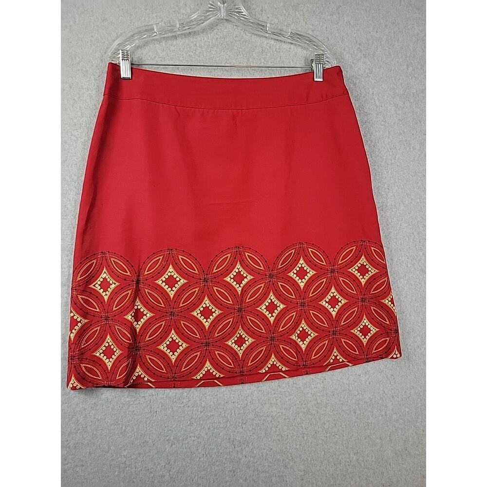 Talbots Cotton Red Geometric Embroidered Side Zip A Line Skirt Women's Plus 16 - Picture 2 of 12